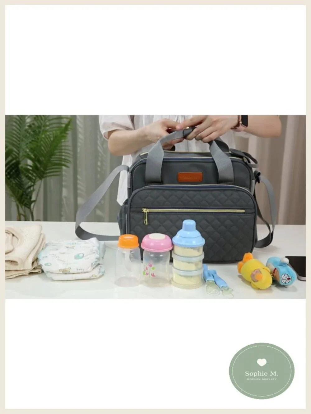 Large Capacity Diaper Bag Tote with Thermal Bottle Pocket - TPU, Easy to Clean
